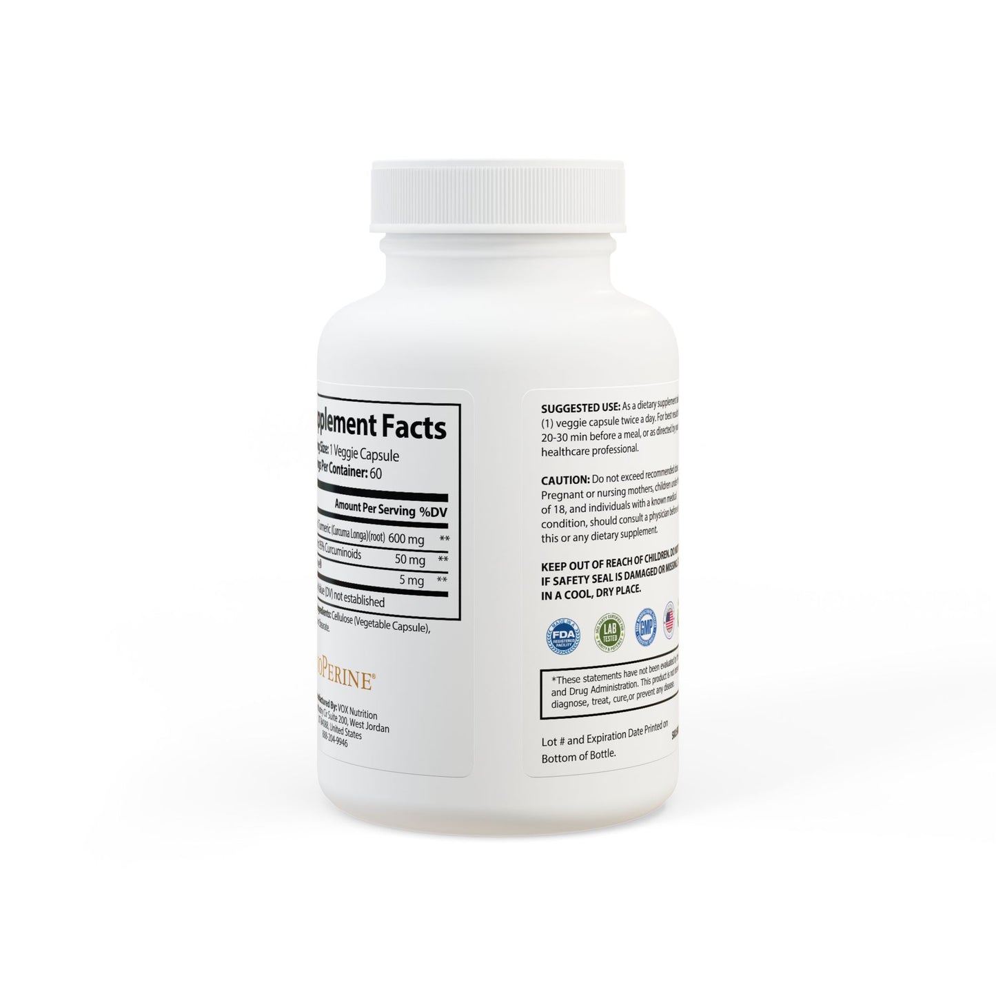 Turmeric + BioPerine® Supplement – Recovery Powered by Nature (60 Capsules)